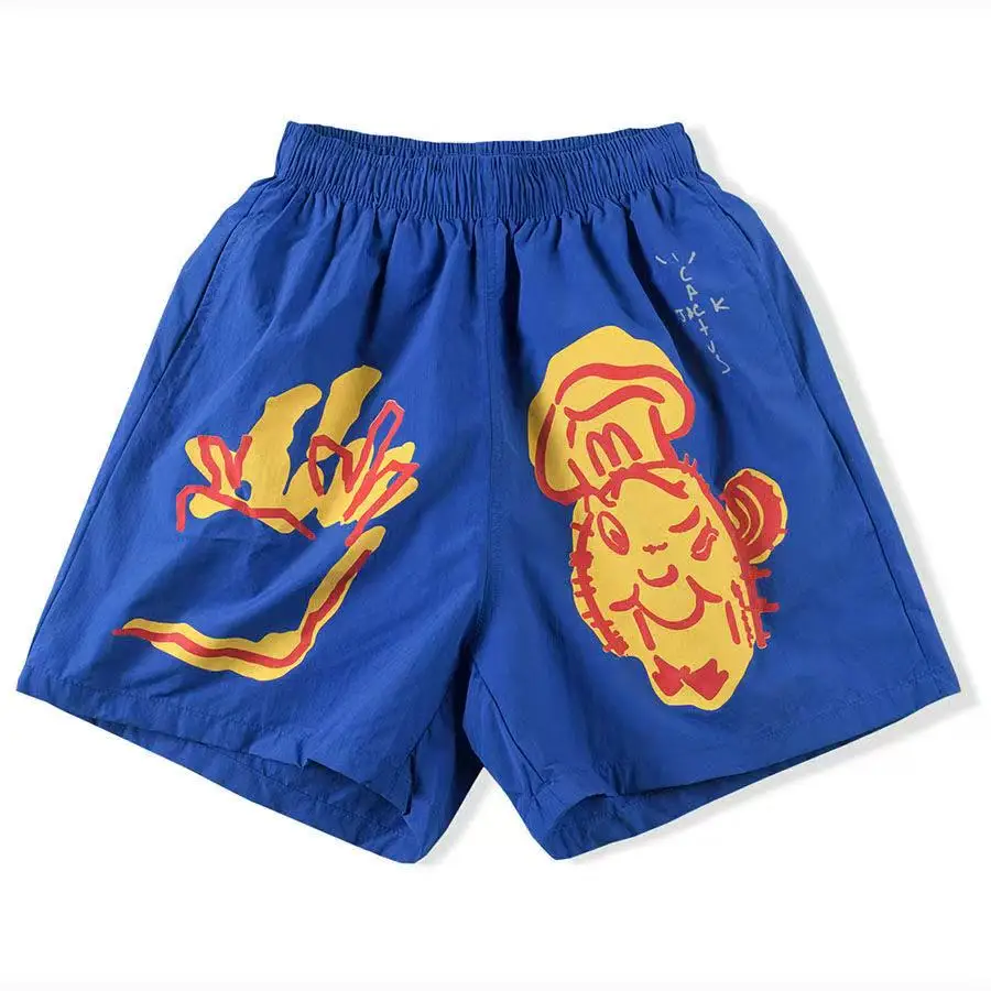 Summer Hot Sale Adult Children Europe and America Travis Scott Cactus Jack Shorts Tee Quick Drying Shorts Breathable