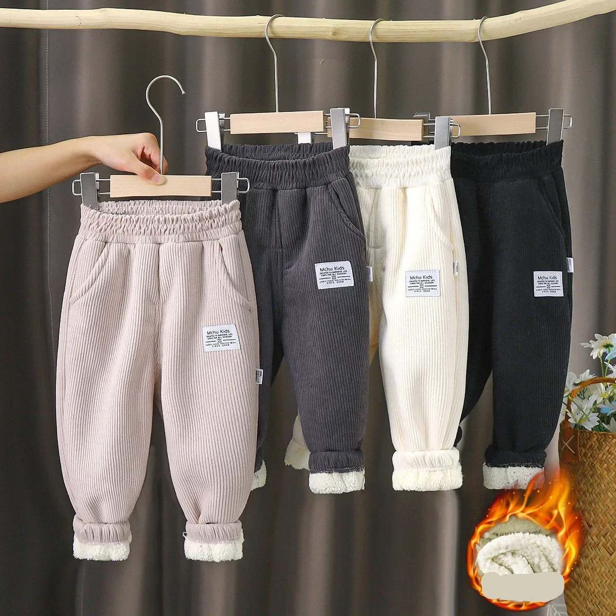 

Boys and Girls' Thick Velvet Trousers, Children's Cotton Leggings, Warm Pants, Casual Outdoors Clothes, Teens, Autumn, Winter