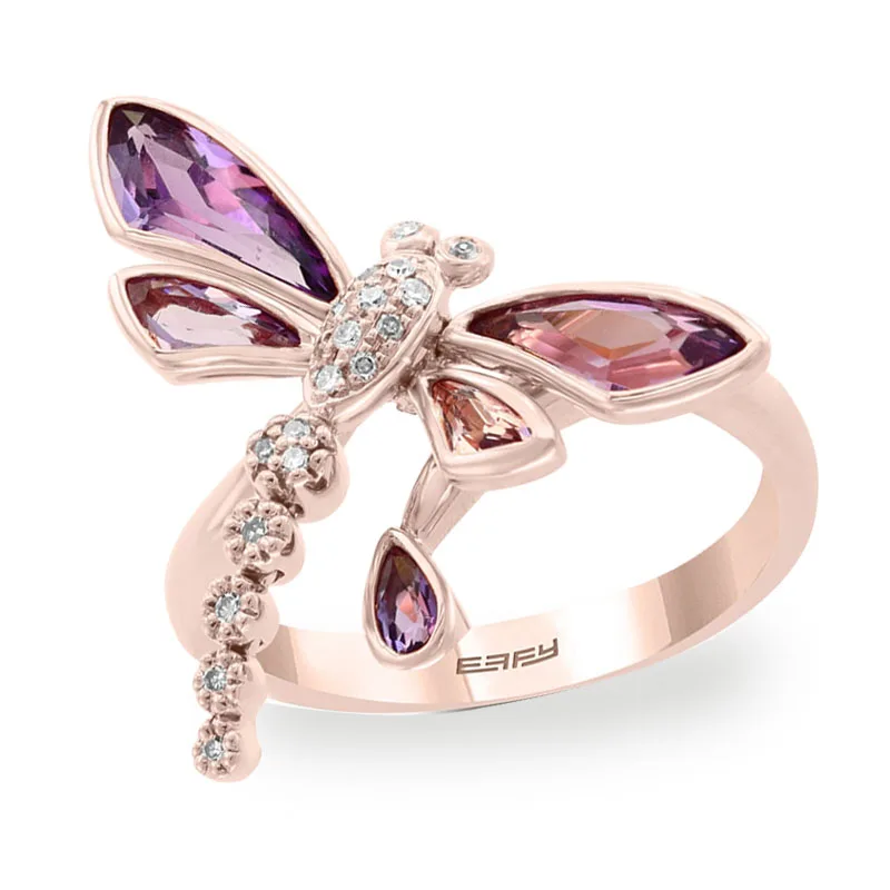 Milangirl Women Ladies Ring Romantic Beautiful Lovely Dragonfly Insect Rose Gold Color Female Ring for Party Jewelry