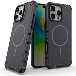 ELVEV Magnetic Anti - Drop Corrugated Texture Phone Case with Soft TPU Lens Protection for iPhone 15 (Grey)