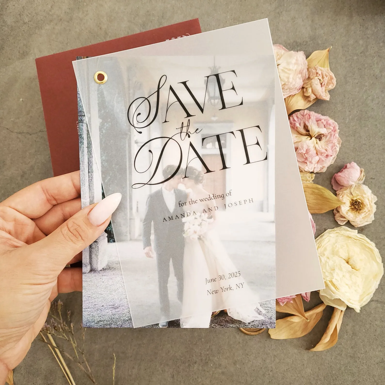 Elegant Wedding Invitation With Vellum Paper Save The Date Announcement Engagement Personalized Name Party Supplies