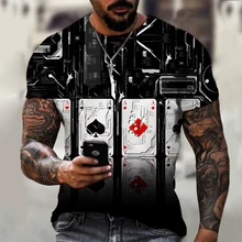 

Gambling Card Poker 3D Printing 2022 New Summer Street Harajuku Men's Oversized T-Shirt Short Sleeve Retro Fashion Black Top