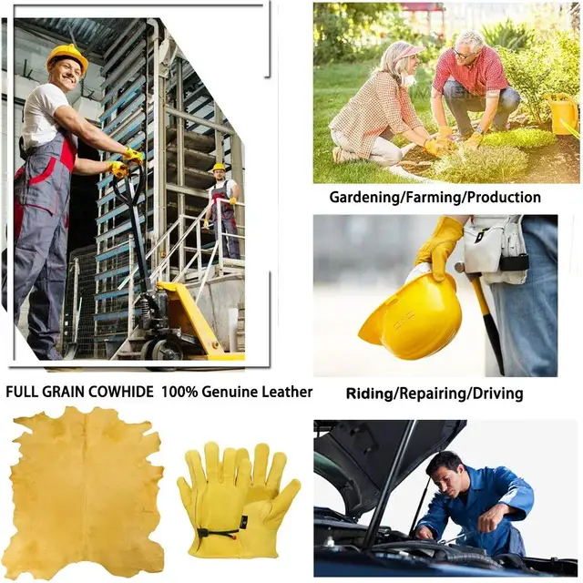 1 pair Men Work Gloves Soft Cowhide Welding Security Protection Safety Workers Mechanic Driver Hunting Driving Farm Garden Glove 4