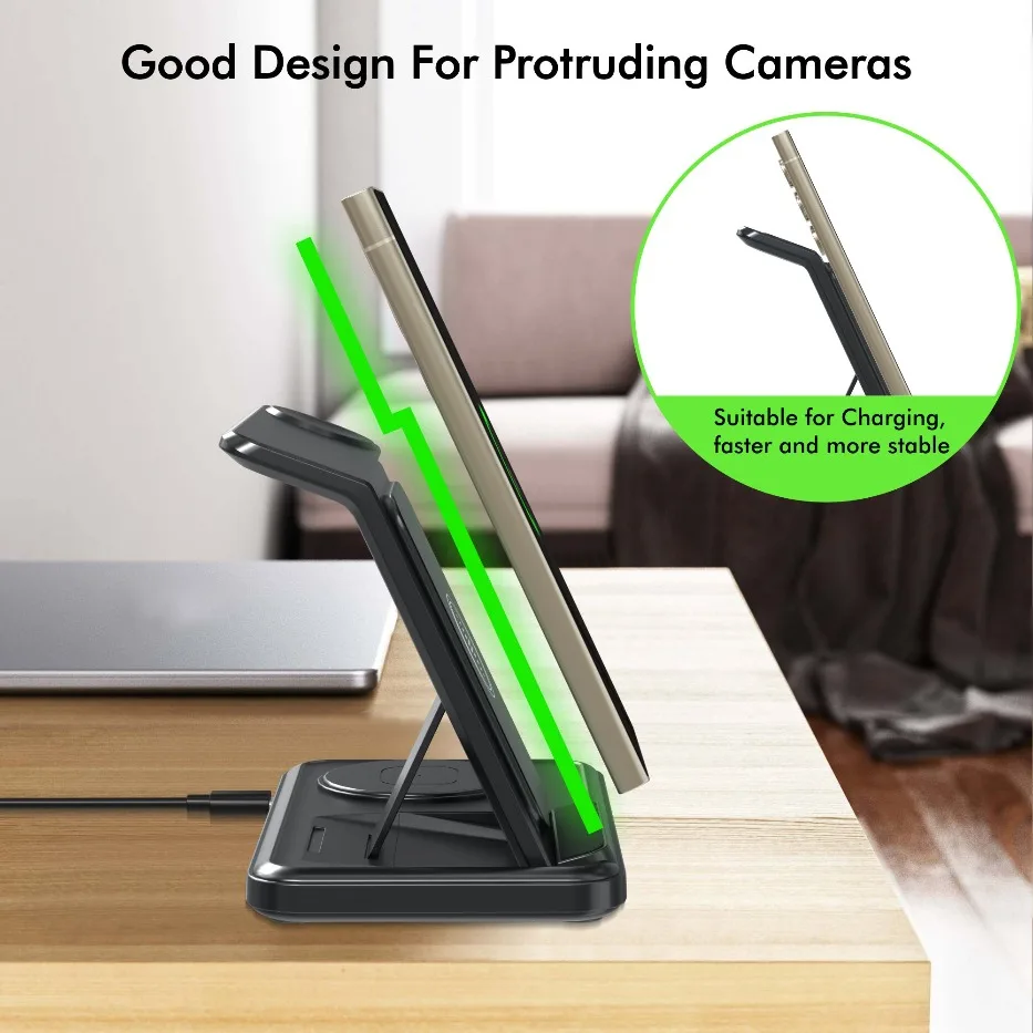 รูปสินค้า แท่นชาร์จไร้สายพับได้ 3 in 1 สำหรับ Samsung