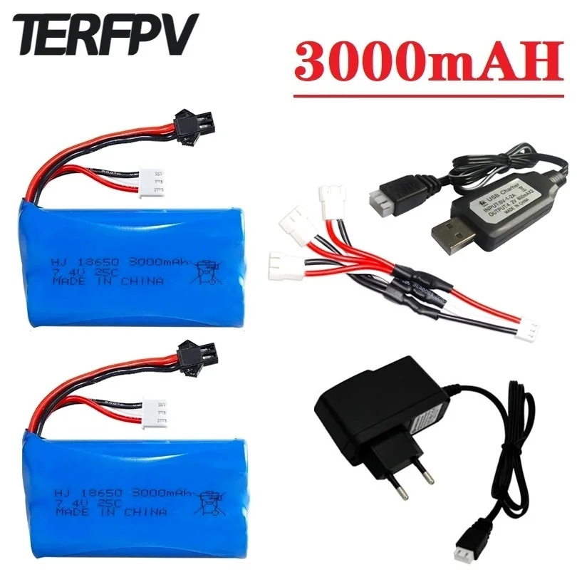 SM Plug 7.4V 3000mAh Lipo Battery for WPL MN99S D90 U12A S033g Q1 H101 H103 Rc Boats Cars Tanks Parts 2s 7.4v 18650 Battery