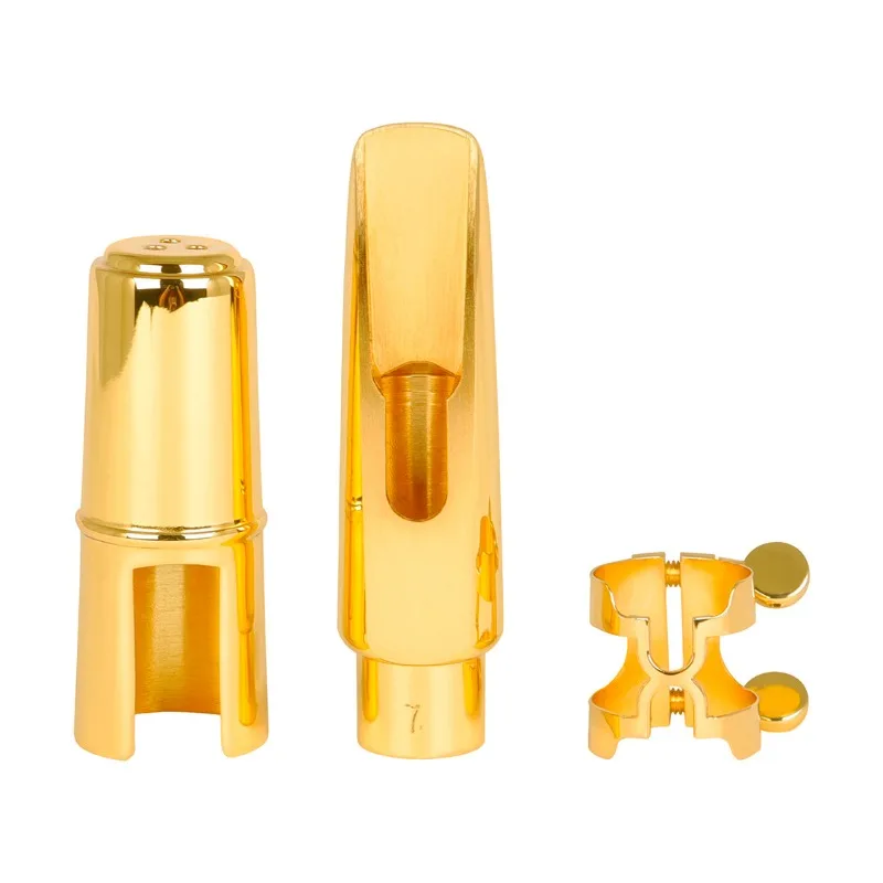 

High Grade Bamboo Box 7-piece Style Gold Metal Alto Saxophone Flute Head Hat Clip Saxophone Flute Head Set