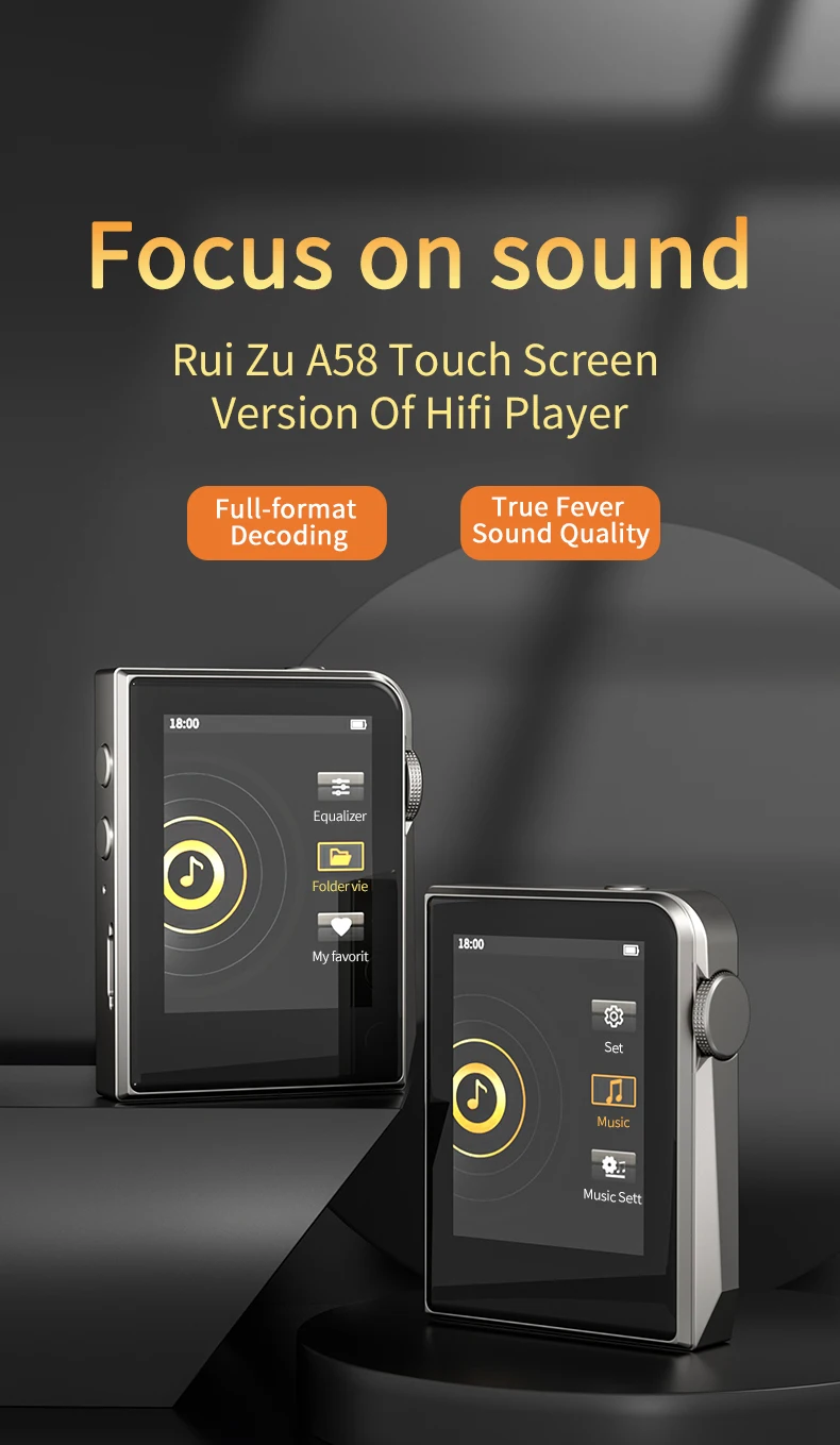 2023 A58 RUIZU HiFi Bluetooth 5.0 Music MP3 Player Portable Hi-Res Digital Audio DSD256 Lossless Metal Walkman With EQ Equalizer
