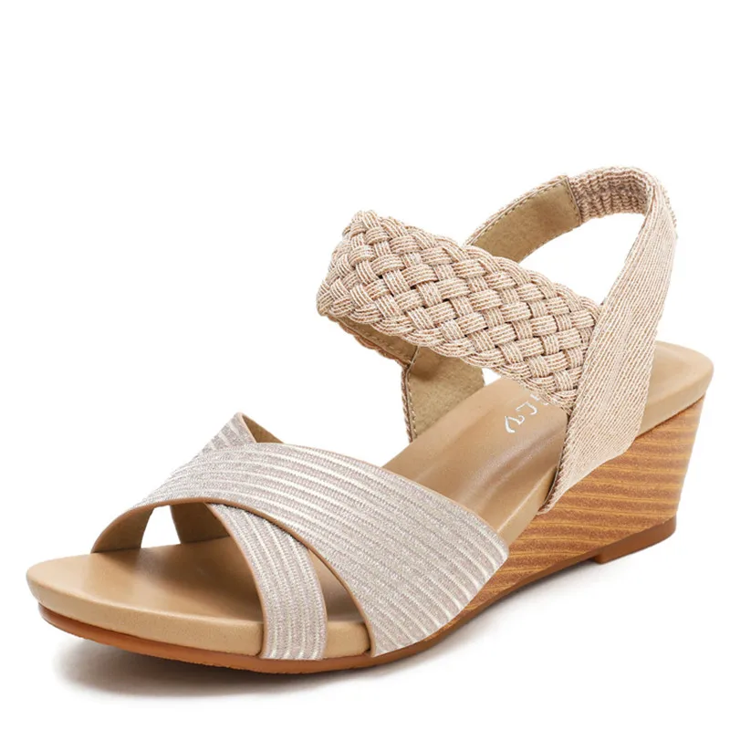 

Bimooth Fashion PU Slippers TPR Sole Big Size High Heels Comfortable Wedges Brand Sandals for Women's Summer Travel Shoes BM014