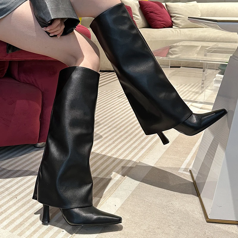 Ladies Modern Knee High Heels Boots Autumn Spring Fashion Slip On