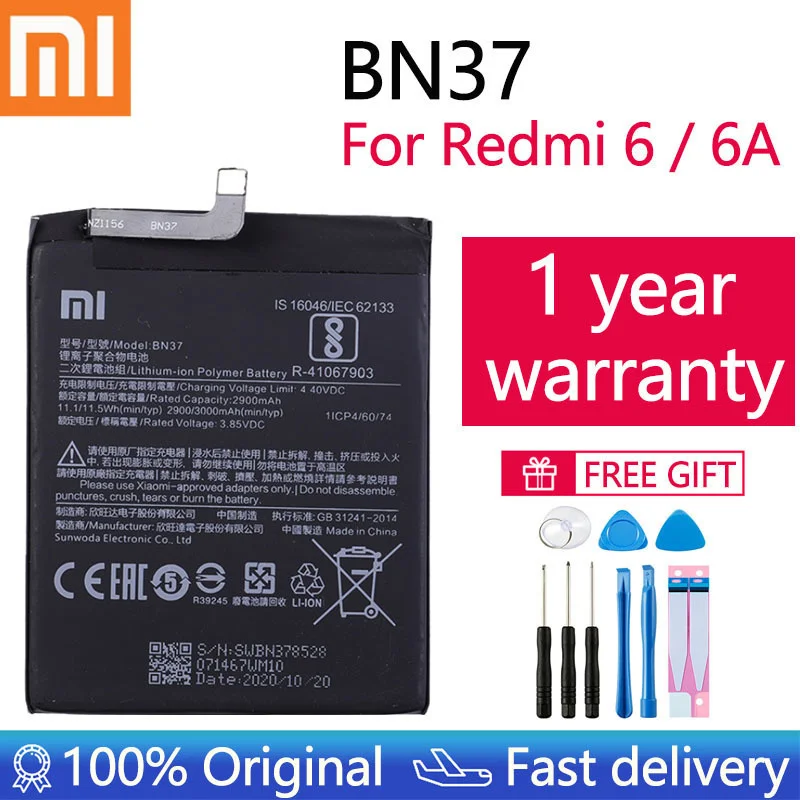 

Xiao Mi Original Battery BN37 3000 mAh for Xiaomi Redmi 6 Redmi6 Redmi 6A High Quality Phone Replacement Batteries