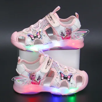 Alternative view of Disney Frozen Elsa Princess Girls' LED Sandals Summer Children's Sports Beach Pink Purple Girls' Soft  Shining Shoes Size 25-30
