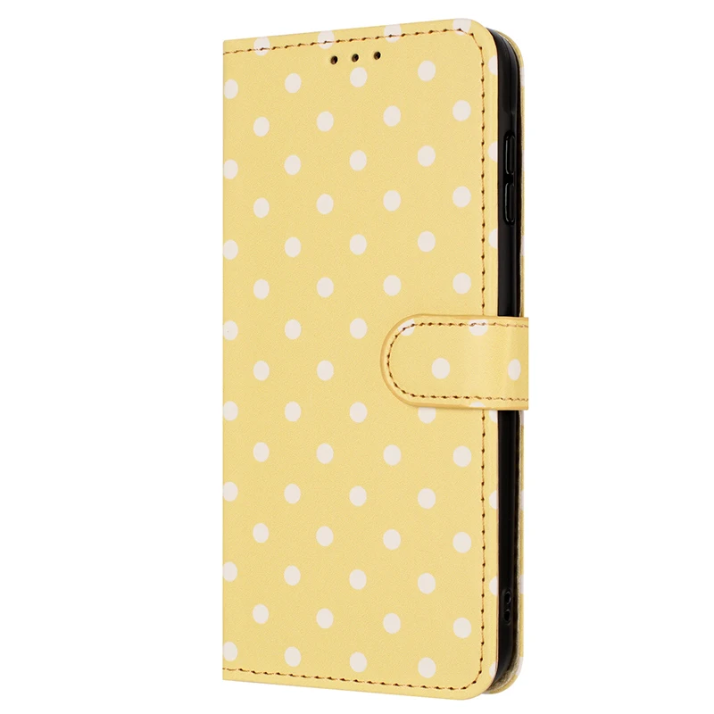 Luxury Leather Flip Wallet Card Case with Wave Dot Pattern - Elegant Phone Cover