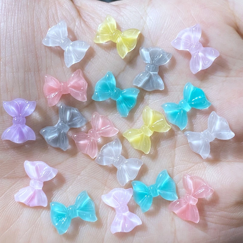 50Pcs New Cute Mini Shiny Bow Resin Figurine Crafts Flatback Cabochon Ornament Jewelry Making Hairwear Accessories