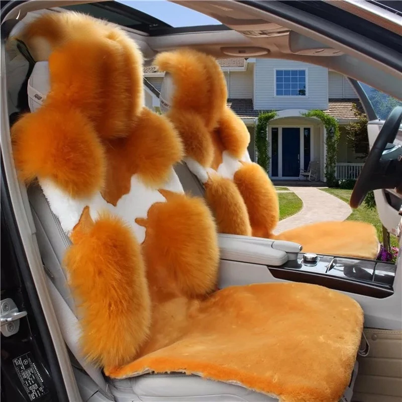 

1pc Wool Car Seat Covers Front Seat Cushion Flower Style Genuine Fur Winter Front Plush Pads Mats