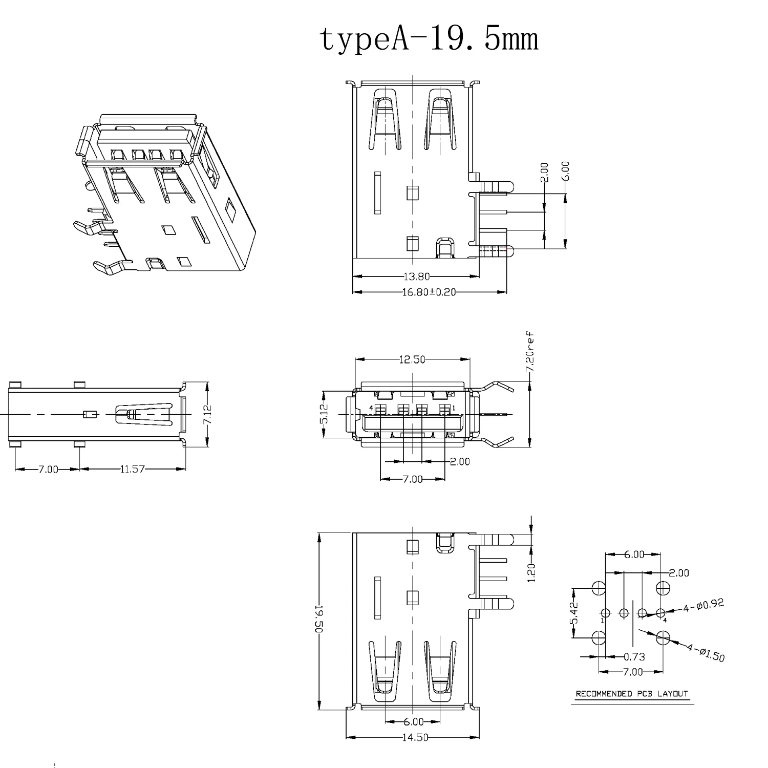 USB2.0/USB 3.0 AF Type High-Speed Socket Connector USB Female Jack Side DIP Long/Short Body For Data Transmission Charging