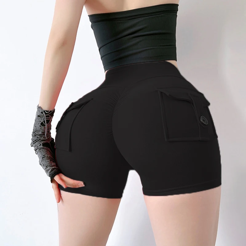 New Yoga Shorts With Pocket Women Sport High Waist Tights Buttocks Fitness Workout Leggings Push Up Gym Clothing Cycling Shorts - Image 3