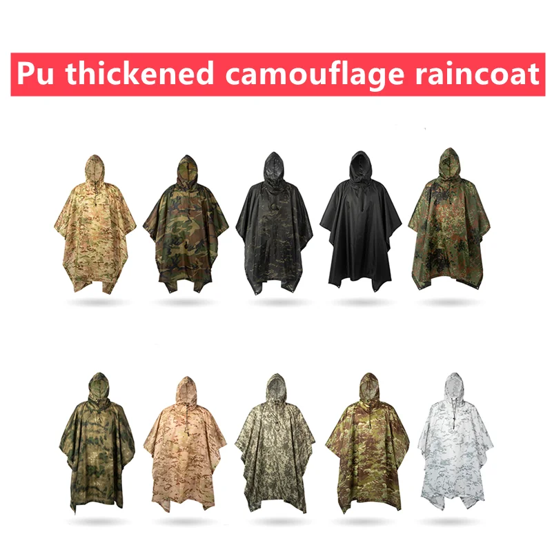 2022Outdoor Military Breathable Camouflage Poncho Jungle Tactical Raincoat Birdwatching Hiking Hunting Ghillie Suit Travel Rain