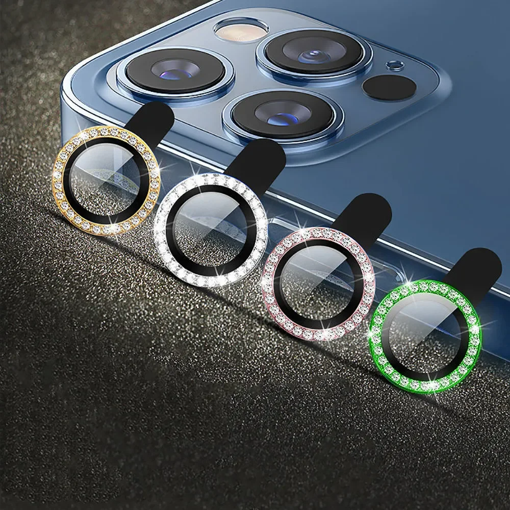 Premium 9D Rear Diamond Lens Protector with Tempered Glass and Ring Cover Case Film