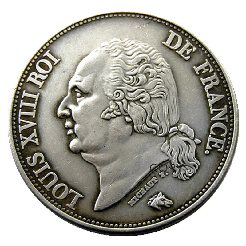 

Копировальные монеты с серебряным покрытием, Франция, 1820A, 5 франков