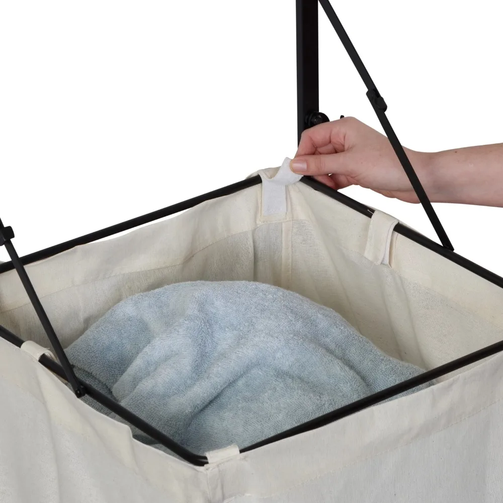 Steel Over-the-Door or Wall Mount Folding Clothes Hamper with Shelf, Black/Maple