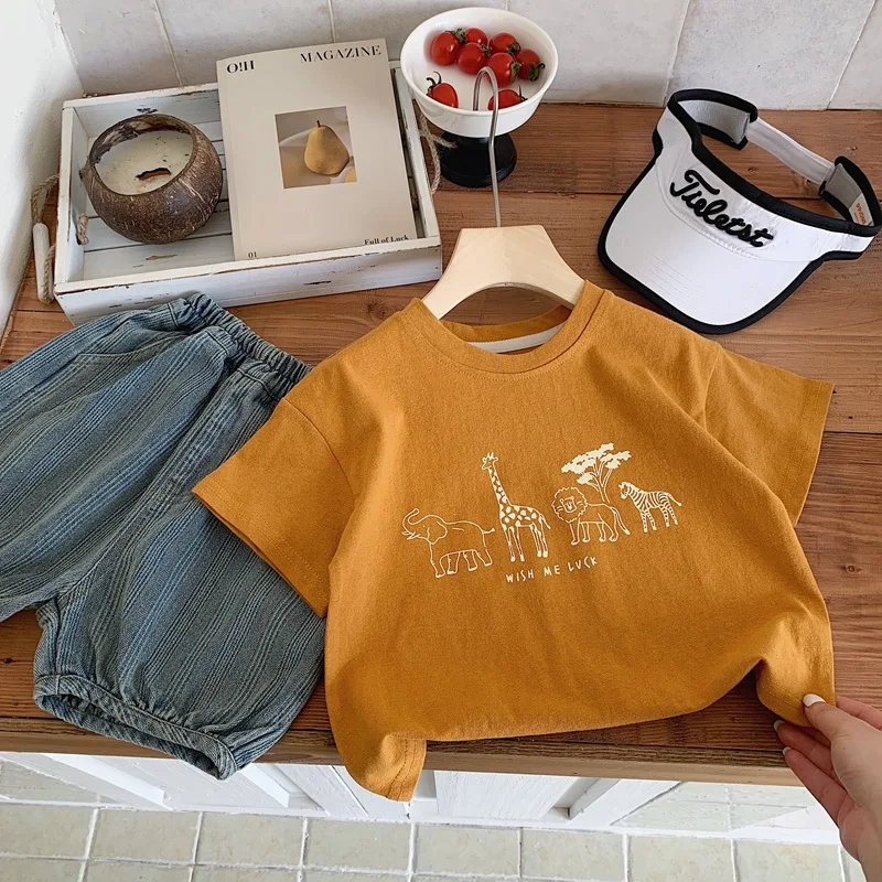 الصيف الفتيان بلون قاعدة قميص الملابس القطنية الخا...