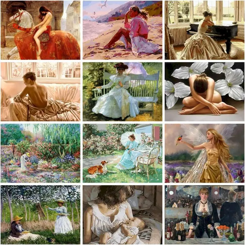 

CHENISTORY Oil Painting By Number Woman Figure Kits For Adults Handpainted Diy Gift Picture By Number On Canvas Home Decor