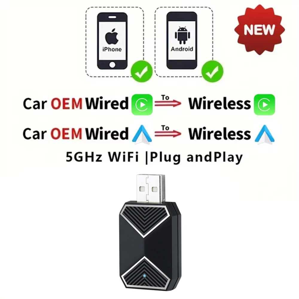 Wireless CarPlay Adapter – Wandelt Kabelgebundenes CarPlay/Android Auto In Kabellos Um, Plug & Play