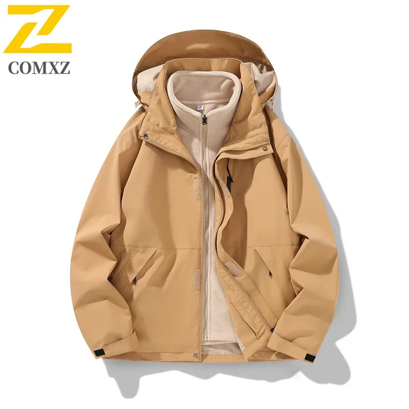 COMXZ Men's Trench Coat Windproof Loose Detachable Hood Travel Hiking Rainproof Coat Work Breathable Scratch Resistant Outerwear
