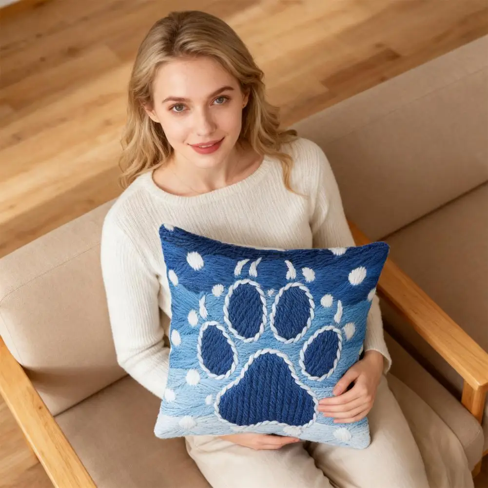 45x45CM Blue Paw Dotted Pillowcase Single Side Print Throw Pillow Cover Home Bedroom Sofa Bed Decorative Square Cushion Cover