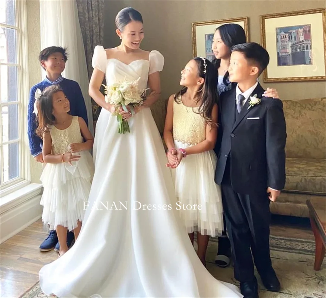 

FANAN Sweetheart Korea Ivory Organza Ruched Garden Wedding Dresses 웨딩드레스 Simple Custom Made Corset Elegant Bride Gowns Plus Size
