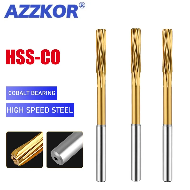 AZZKOR HSS-CO Helical Reamer Cobalt Titanium Plated Stainless Steel Special Straight Shank Reamer 3-20 Decimal Point Reamer 2