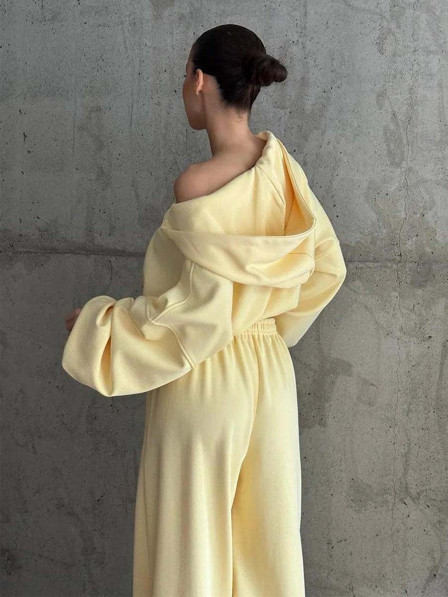 Bornladies Women's New Autumn Zip Up Hooded Crop Top Drawstring Cuffed Sweatpants Set  Loose Fit Streetwear Fashion Pant Sets