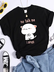 No Talk Me I Angy Arrogant Cat Kawaii T Shirt Womens Fashion Street Crop Top Hip Hop Cool Clothes Summer Casual Women T-Shirt