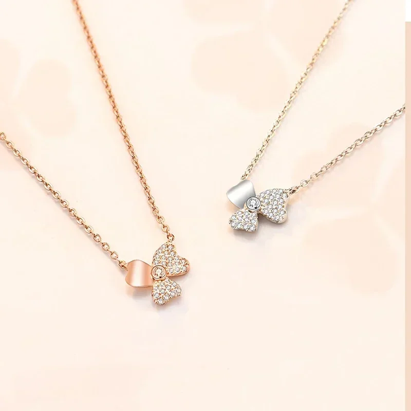 TONGZHE Pure 925 Sterling Silver Statement necklace Original Leaves Flower Clear CZ Rose Gold Jewelry Long Necklace