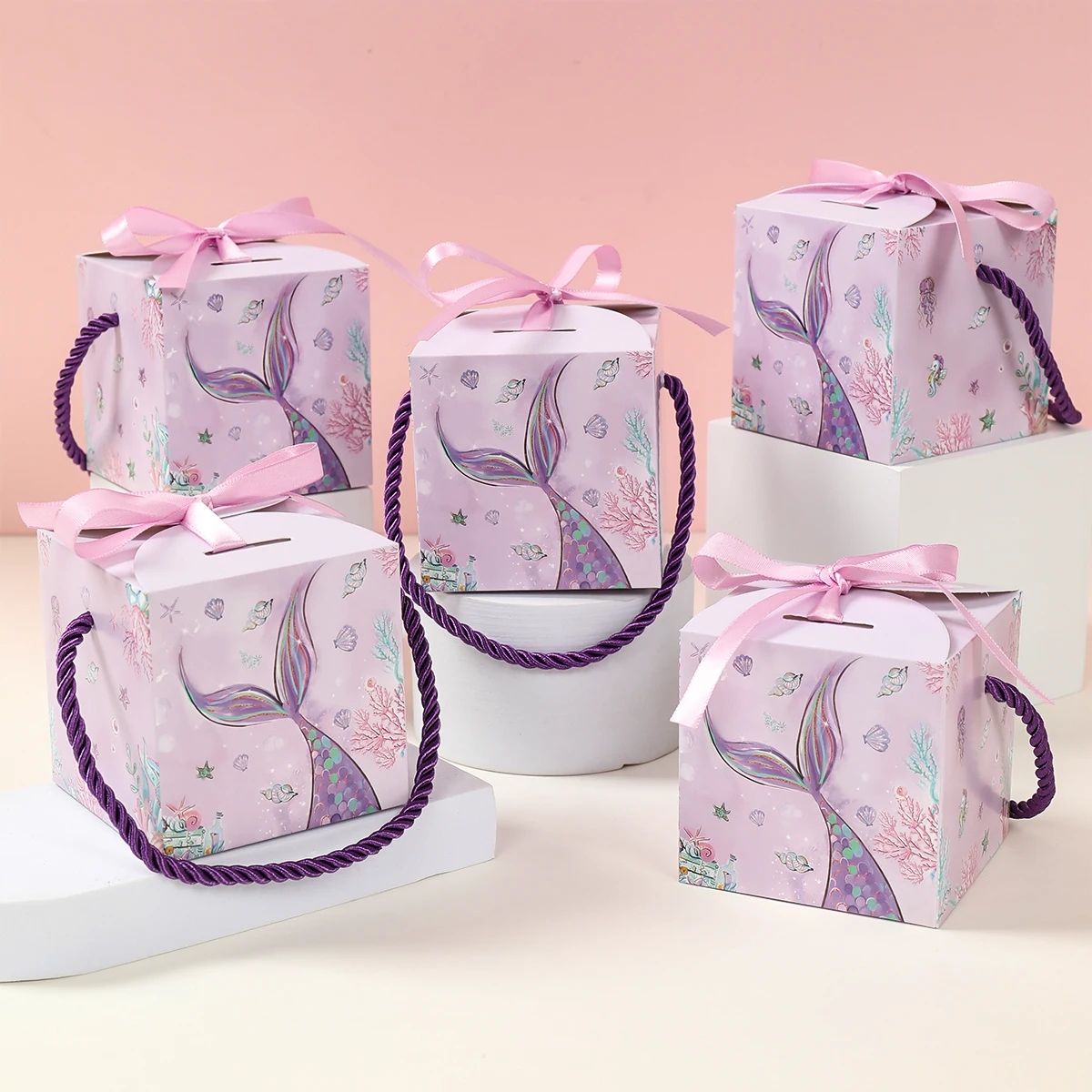 6pcs Mermaid Tail Hand Candy Boxes With Ribbon Gift Packaging Paper ...