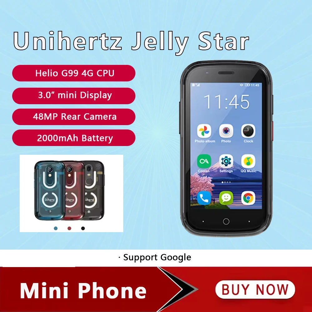 Unihertz Jelly Star 4G Smallest Smartphone Android 8+256 Led Light Unlocked Transparent Backshell 48MP Cellphone For Spare Phone