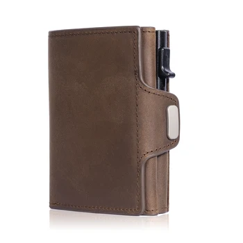 Pop-Up Credit Card Case with RFID Protection Genuine Leather  Wallet with Compartment for Notes and Coins for Men and Women 1