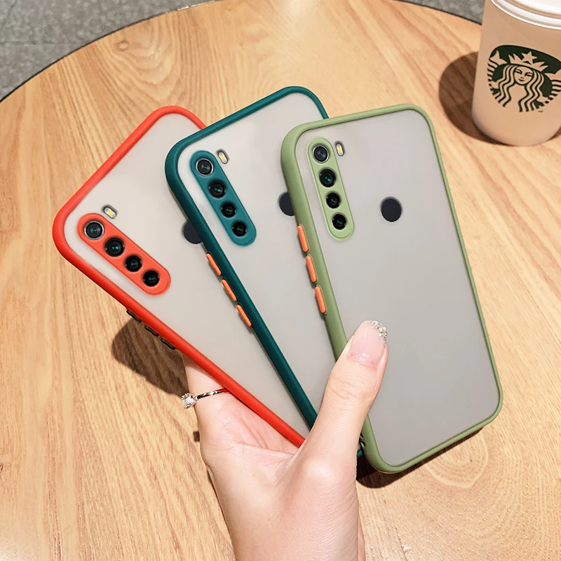 Skin Feel Matte Silicone Phone Case For Xiaomi Redmi Note 8 Pro Note 8 9 9s 10 10s Pro 4G Contrast button Shockproof Cover Cases