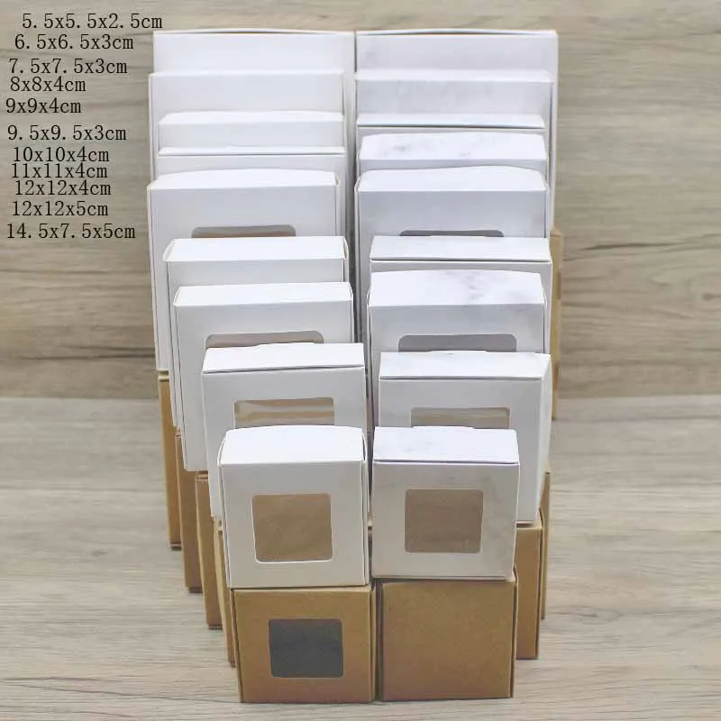 10pcs Multi-Size Square Paper Boxes in White, Kraft, and White Marble, Candy and Gift P... - SKU SPB01806 - UGI Packaging
