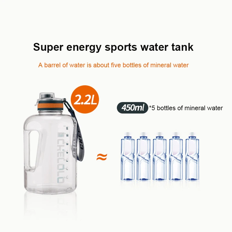 1pc 2.2L Water Bottles With Nylon Rope Gym Jug Big Capacity Bucket