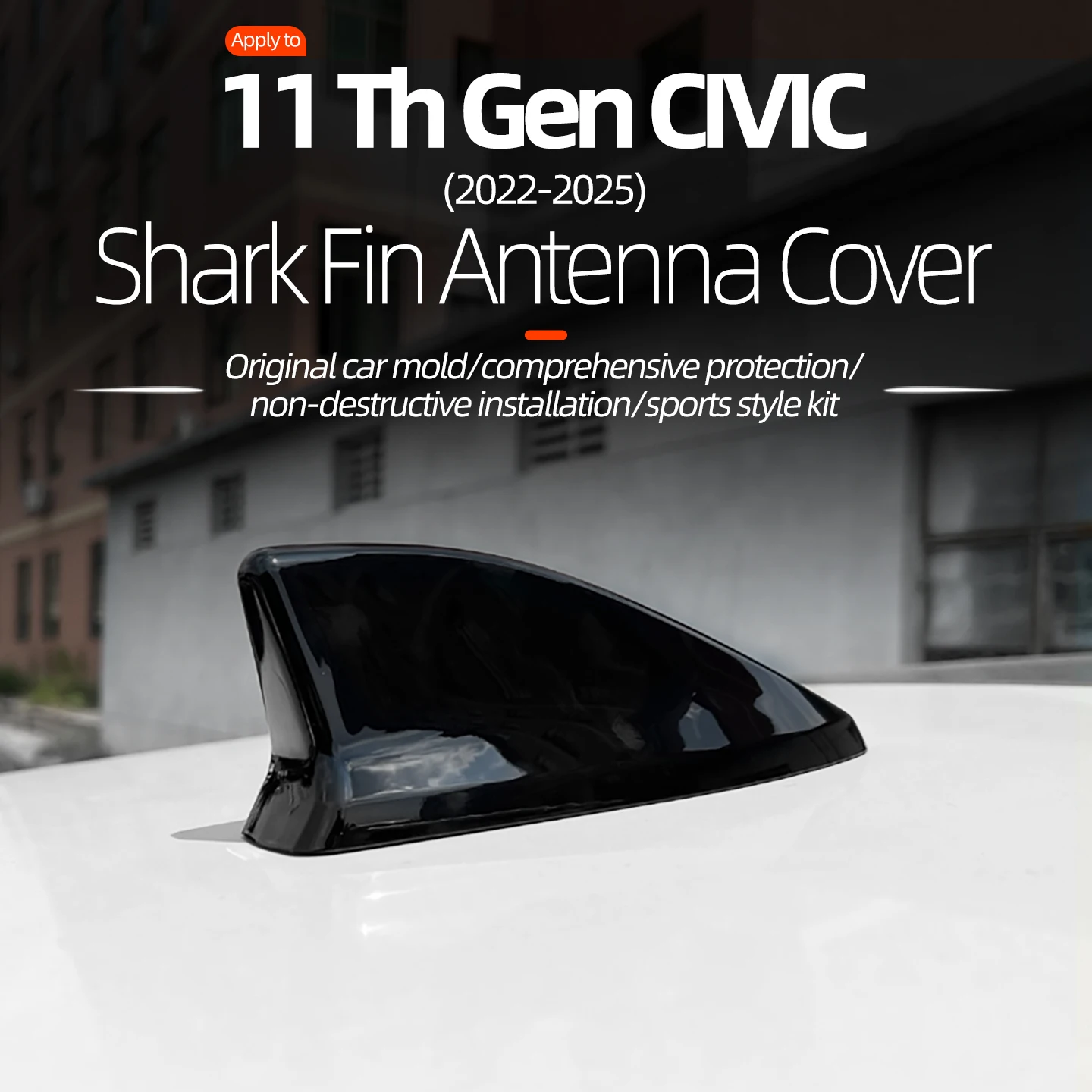 Para 11th CIVIC parche decorativo de antena con forma de aleta de tiburón cubierta negra cubierta de antena de techo cubierta de parche decorativo