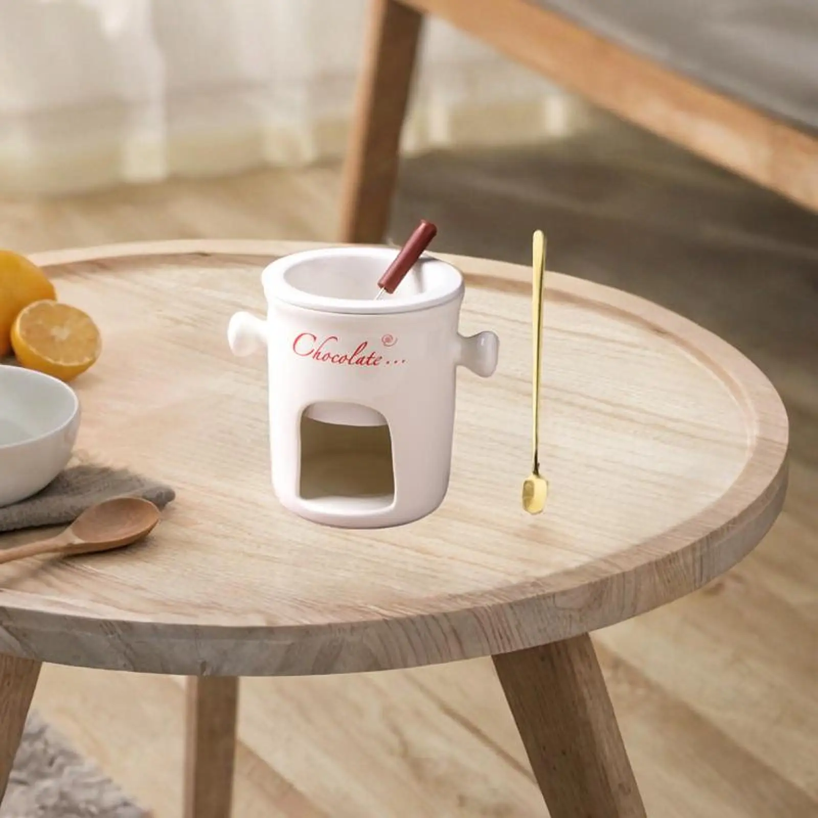 Description Picture 6 of itemCeramic Fondue Pot Chocolate Fondue Mug Chocolate Cheese Butter Warmer Kitchen Appliances Melt Hot Pot for Party