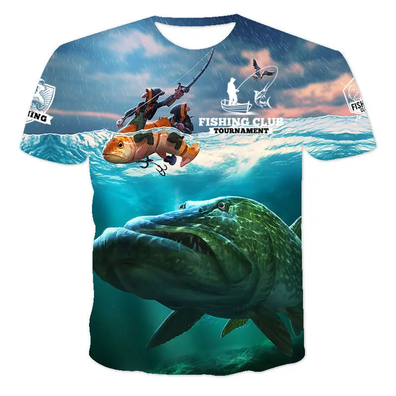 

KANCHIII2024 summer fashion outdoor fishing 3D printed pattern T-shirt men's collar short sleeves crisp dry top oversized