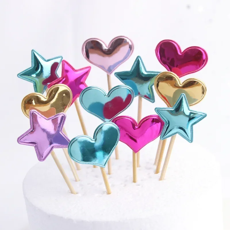 10/20/50Pcs Colorful Star Cake Topper Heart Crown Wedding Cupcake Topper Decor Paillettes Baby Happy Birthday Party Cake Decoration