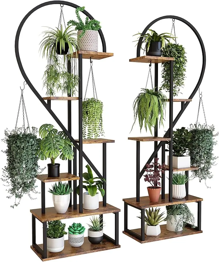 

POTEY 6 Tier Metal Plant Stand, Creative Half Heart Shape Ladder Plant Stands for Indoor Plants Multiple, Black Plant Shelf Rack