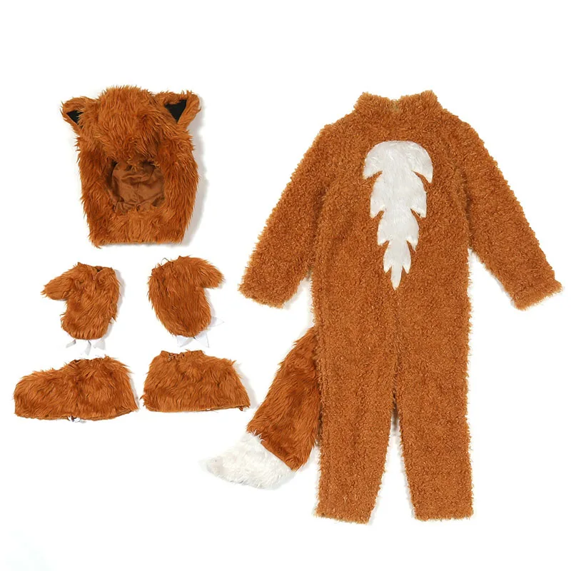 Kids Lion & Fox Costume Set Plush Animal Clothes Outfits Children Party Dress - Up Suits