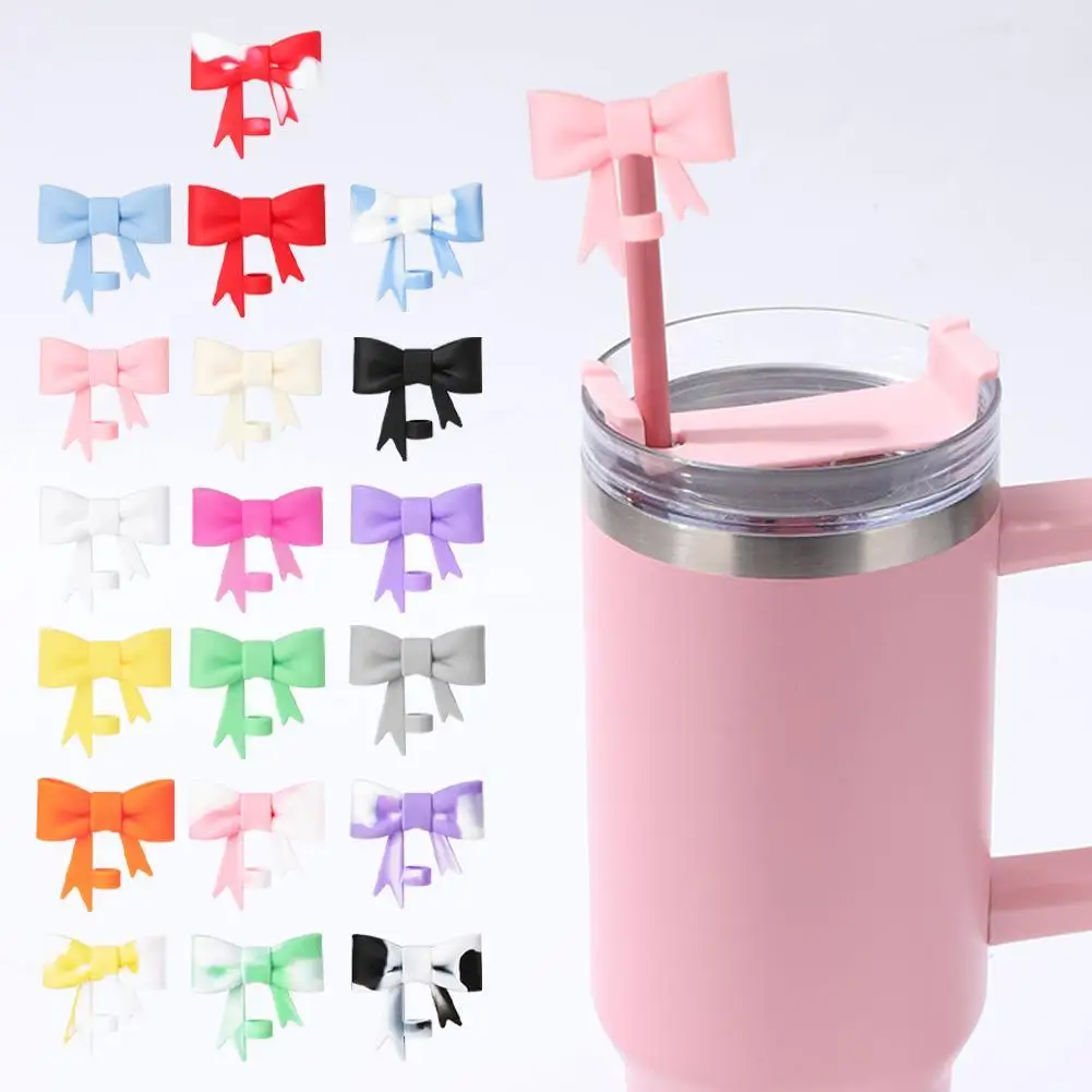 Cup Accessories Bow Straw Cap Covers Toppers Silicone For Stanley Cups 30&40 Oz Tumbler With 1pc Protective Boot