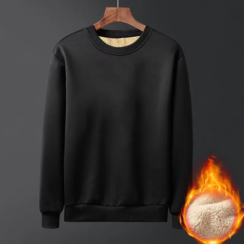 1PC Bunched Sleeve Fleece Lined Hoodies Tops Sweatshirts Pullover Solid Color Winter Men Cold-proof