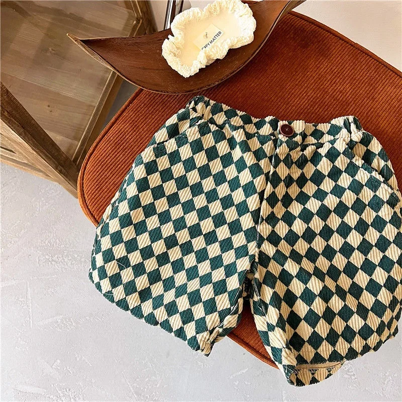 Fashion Baby Girl Boy Corduroy Shorts Infant Toddler Child Plaid Short Trousers Summer Spring Autumn Baby Clothes 1-7Y