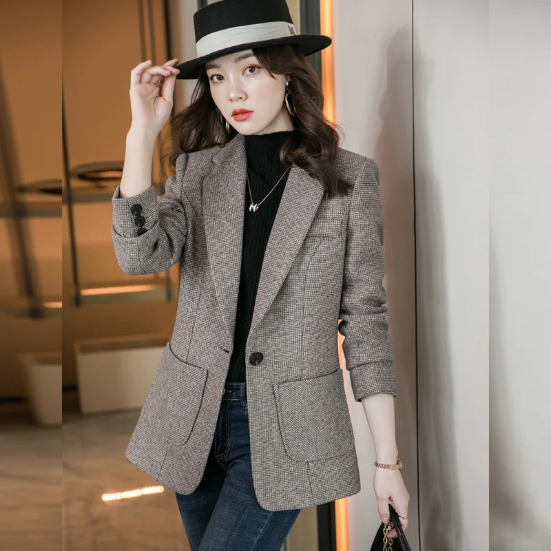 

Women Blazers and Jackets Spring Autumn 2023 New Slim Fit Large Size Small Houndstooth Women Office Suit for Women Professional